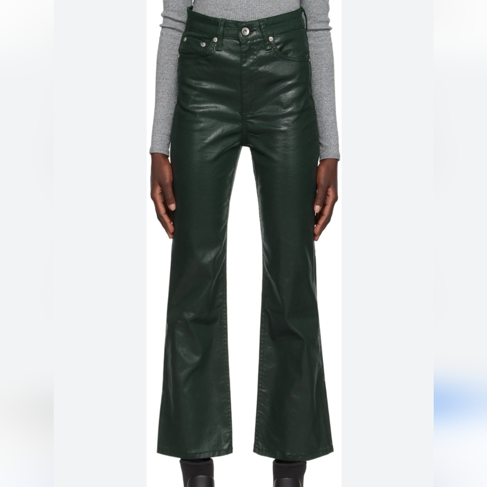 Rag & Bone Casey coated crop flare pants in dark green size 25